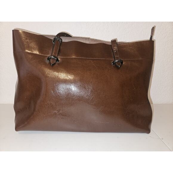 S-zone Brown Leather Tote Shoulder Handbag 17x10x5 - Picture 3 of 10